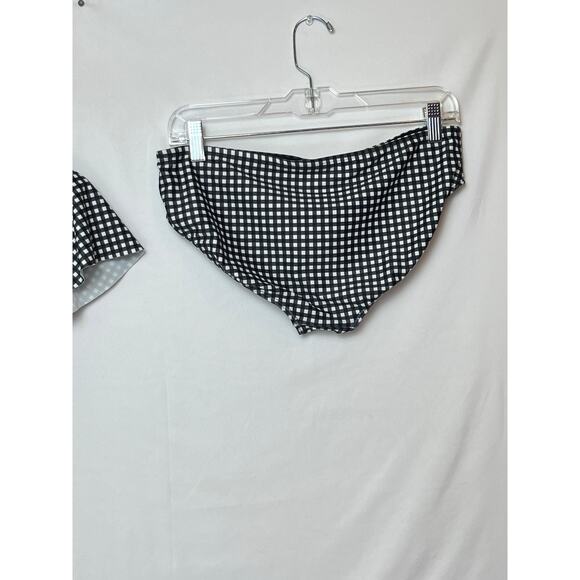 Albion Womens M Black White Gingham 2 Piece Bikini Swimsuit Set Retro High Waist - Picture 8 of 12